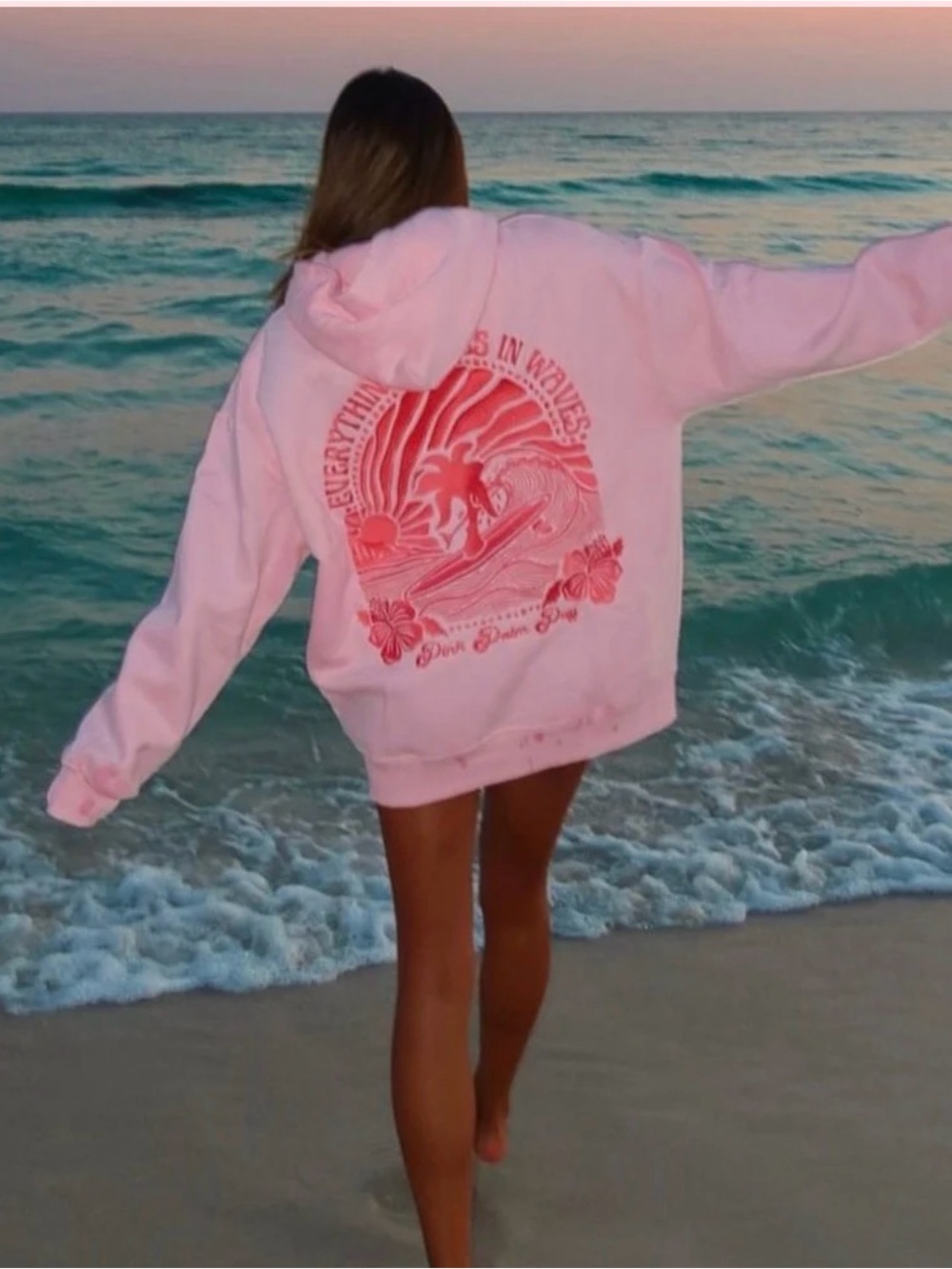 Pink Palm Puff “Everything Comes in Waves” Hoodie